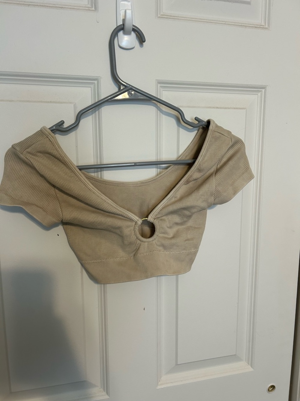 aerie Beige Ribbed Crop Top with Front Ring Detail